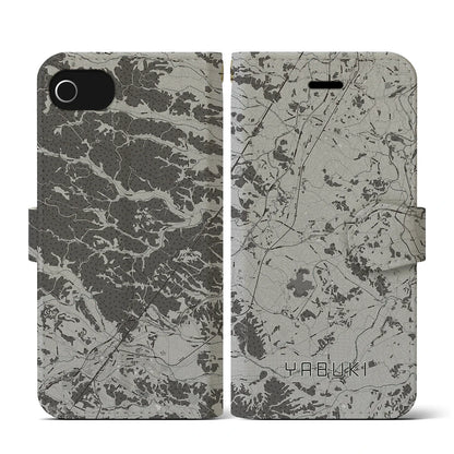 【矢吹（福島県）】地図柄iPhoneケース（手帳タイプ）モノトーン・iPhone SE（第3 / 第2世代） / 8 / 7 / 6s / 6 用