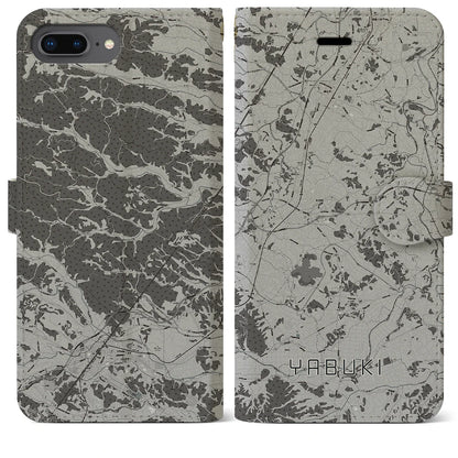 【矢吹（福島県）】地図柄iPhoneケース（手帳タイプ）モノトーン・iPhone 8Plus /7Plus / 6sPlus / 6Plus 用