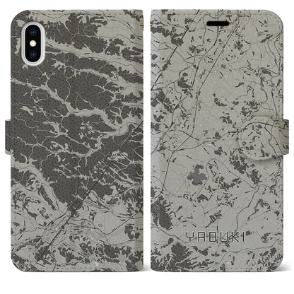 【矢吹（福島県）】地図柄iPhoneケース（手帳タイプ）モノトーン・iPhone XS Max 用