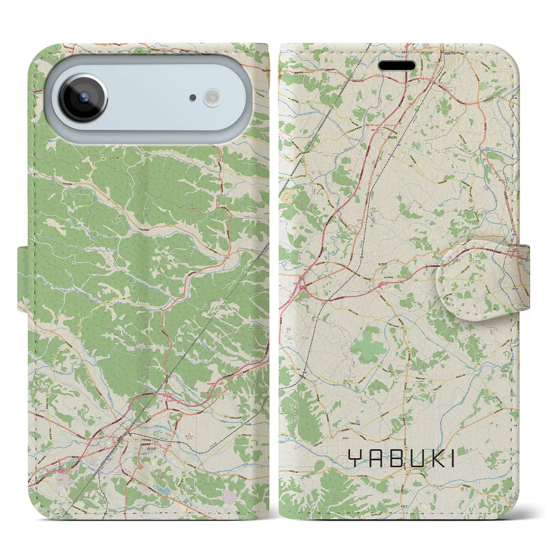 【矢吹（福島県）】地図柄iPhoneケース（手帳タイプ）ナチュラル・iPhone 17 Pro Max 用