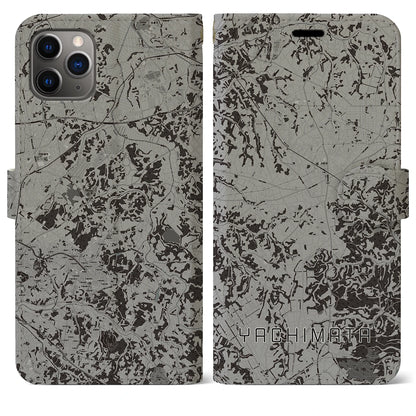 【八街（千葉県）】地図柄iPhoneケース（手帳タイプ）モノトーン・iPhone 11 Pro Max 用