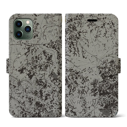 【八街（千葉県）】地図柄iPhoneケース（手帳タイプ）モノトーン・iPhone 11 Pro 用