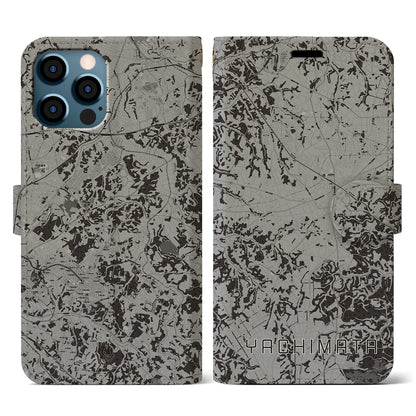 【八街（千葉県）】地図柄iPhoneケース（手帳タイプ）モノトーン・iPhone 12 / 12 Pro 用