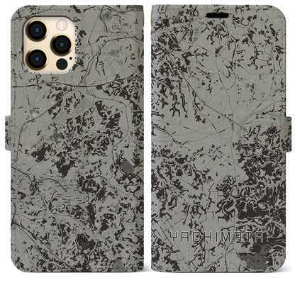 【八街（千葉県）】地図柄iPhoneケース（手帳タイプ）モノトーン・iPhone 12 Pro Max 用