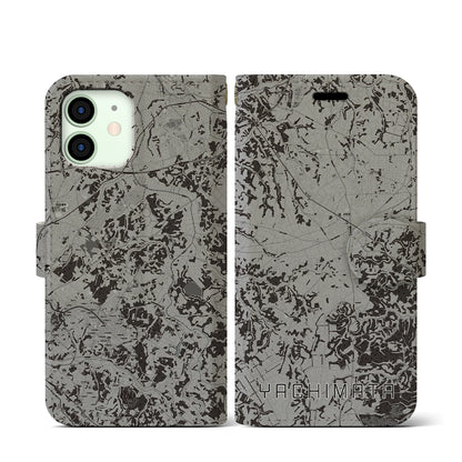 【八街（千葉県）】地図柄iPhoneケース（手帳タイプ）モノトーン・iPhone 12 mini 用