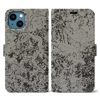 【八街（千葉県）】地図柄iPhoneケース（手帳タイプ）モノトーン・iPhone 13 用