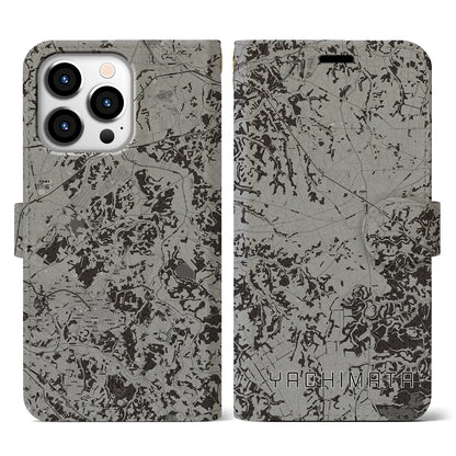 【八街（千葉県）】地図柄iPhoneケース（手帳タイプ）モノトーン・iPhone 13 Pro 用