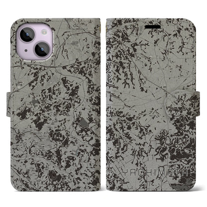 【八街（千葉県）】地図柄iPhoneケース（手帳タイプ）モノトーン・iPhone 14 用