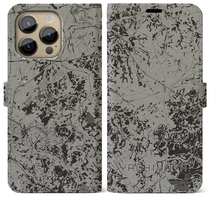 【八街（千葉県）】地図柄iPhoneケース（手帳タイプ）モノトーン・iPhone 14 Pro Max 用