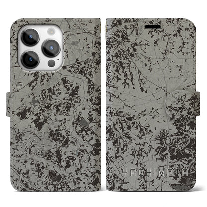 【八街（千葉県）】地図柄iPhoneケース（手帳タイプ）モノトーン・iPhone 14 Pro 用