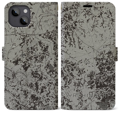 【八街（千葉県）】地図柄iPhoneケース（手帳タイプ）モノトーン・iPhone 14 Plus 用