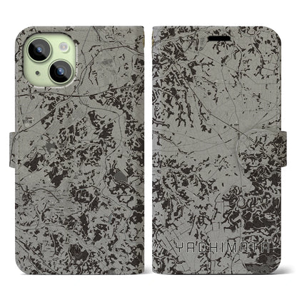 【八街（千葉県）】地図柄iPhoneケース（手帳タイプ）モノトーン・iPhone 15 用