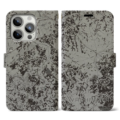 【八街（千葉県）】地図柄iPhoneケース（手帳タイプ）モノトーン・iPhone 15 Pro 用