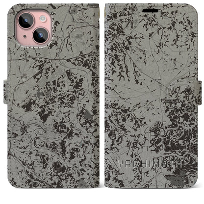 【八街（千葉県）】地図柄iPhoneケース（手帳タイプ）モノトーン・iPhone 15 Plus 用