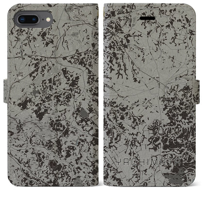 【八街（千葉県）】地図柄iPhoneケース（手帳タイプ）モノトーン・iPhone 8Plus /7Plus / 6sPlus / 6Plus 用