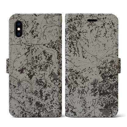 【八街（千葉県）】地図柄iPhoneケース（手帳タイプ）モノトーン・iPhone XS / X 用