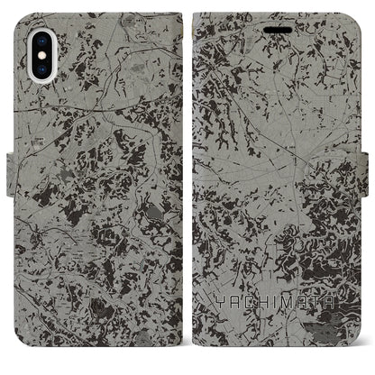 【八街（千葉県）】地図柄iPhoneケース（手帳タイプ）モノトーン・iPhone XS Max 用