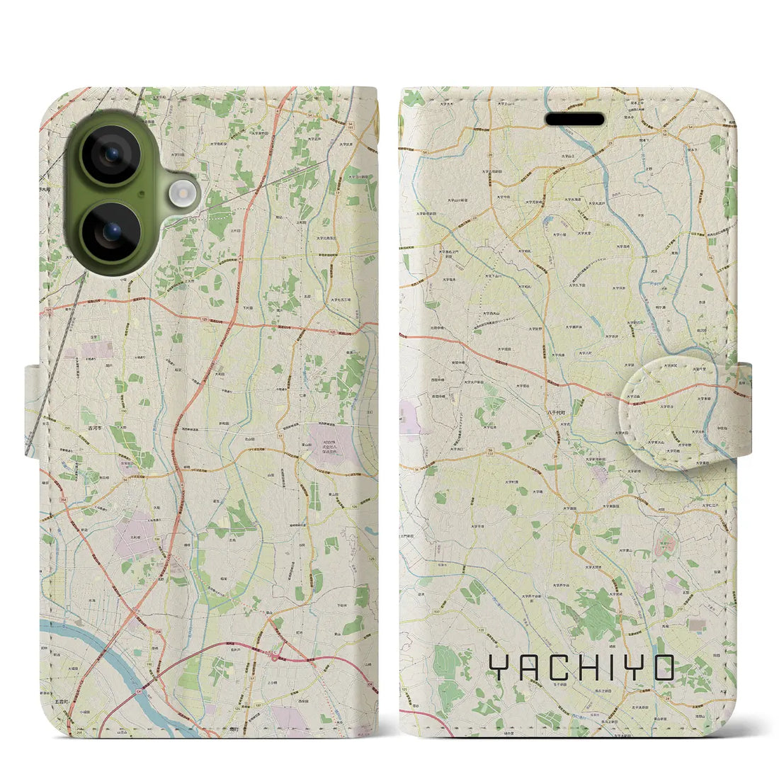 【八千代（茨城県）】地図柄iPhoneケース（手帳タイプ）ナチュラル・iPhone 17 Pro Max 用