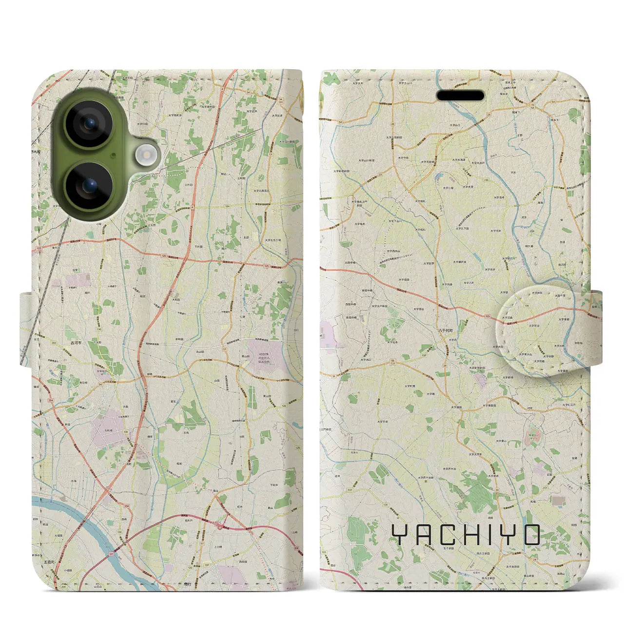 【八千代（茨城県）】地図柄iPhoneケース（手帳タイプ）