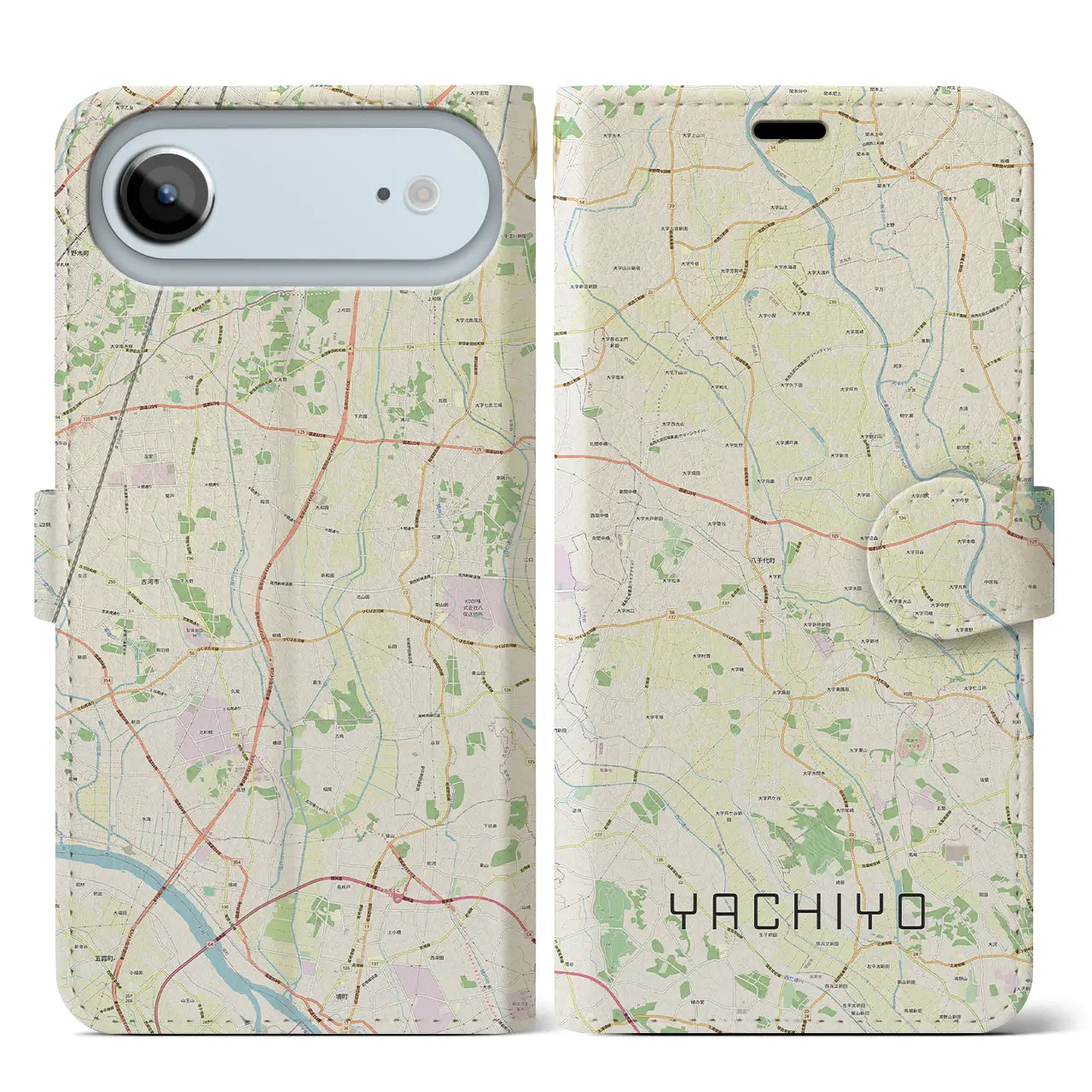 【八千代（茨城県）】地図柄iPhoneケース（手帳タイプ）