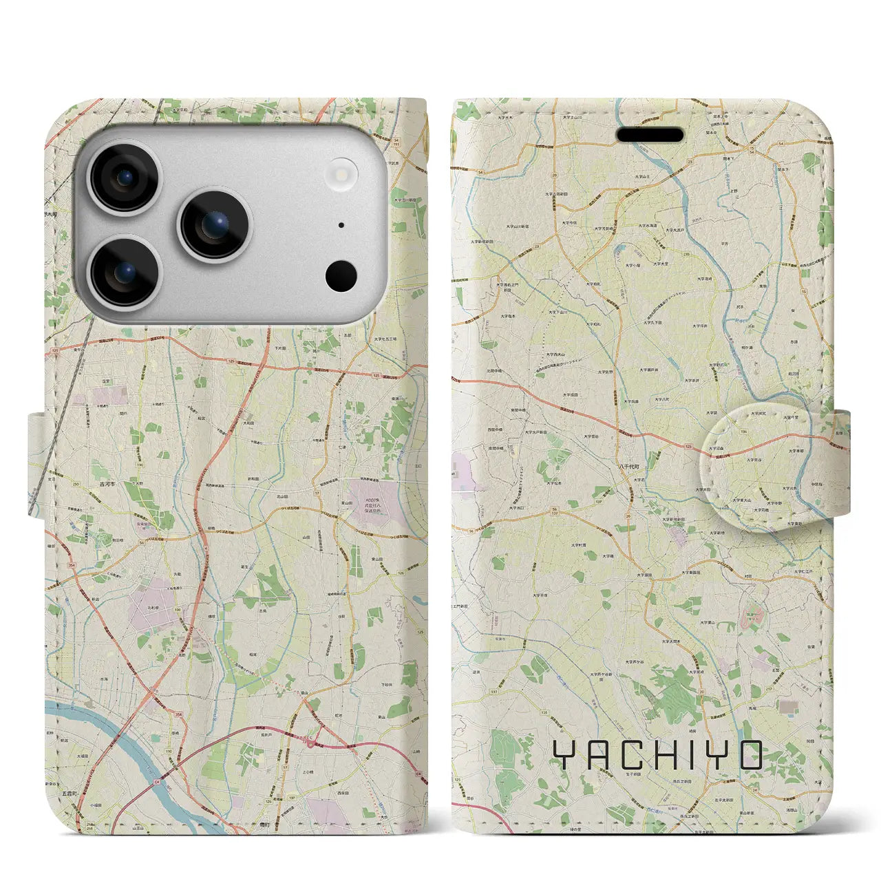 【八千代（茨城県）】地図柄iPhoneケース（手帳タイプ）