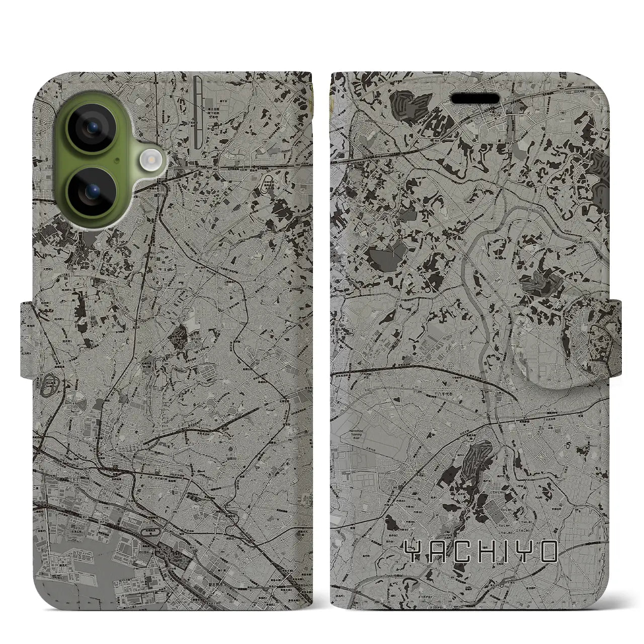 【八千代（千葉県）】地図柄iPhoneケース（手帳タイプ）