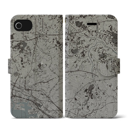 【八千代（千葉県）】地図柄iPhoneケース（手帳タイプ）モノトーン・iPhone SE（第3 / 第2世代） / 8 / 7 / 6s / 6 用