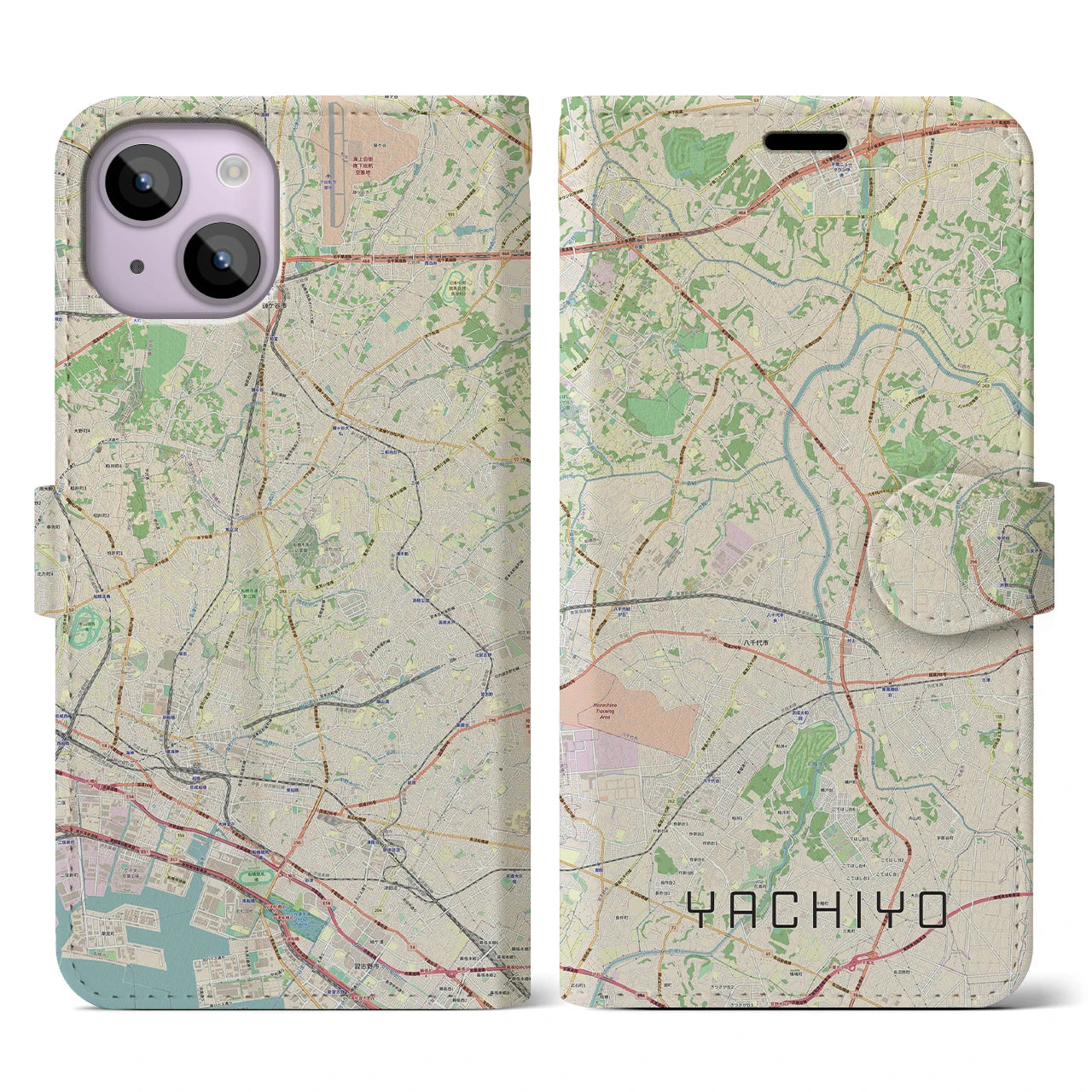【八千代（千葉県）】地図柄iPhoneケース（手帳タイプ）