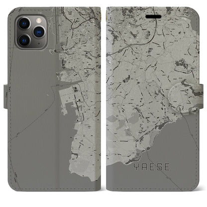 【八重瀬（沖縄県）】地図柄iPhoneケース（手帳タイプ）モノトーン・iPhone 11 Pro Max 用