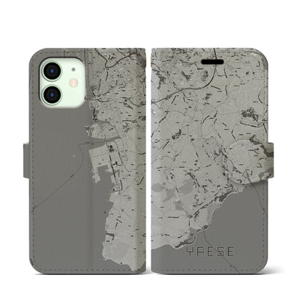 【八重瀬（沖縄県）】地図柄iPhoneケース（手帳タイプ）モノトーン・iPhone 12 mini 用