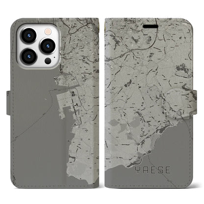 【八重瀬（沖縄県）】地図柄iPhoneケース（手帳タイプ）モノトーン・iPhone 13 Pro 用