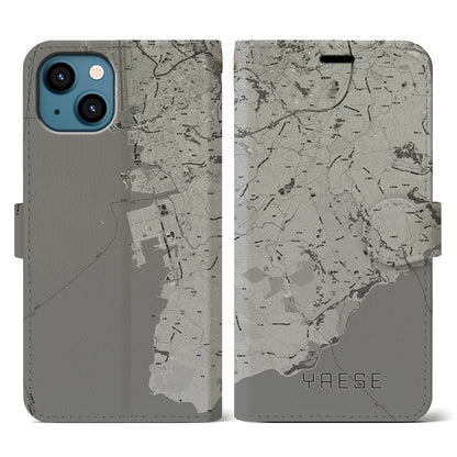 【八重瀬（沖縄県）】地図柄iPhoneケース（手帳タイプ）モノトーン・iPhone 13 用