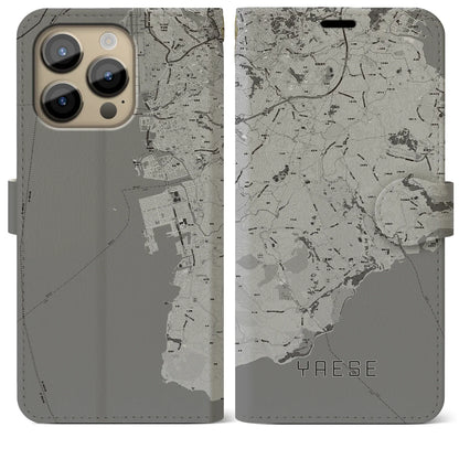 【八重瀬（沖縄県）】地図柄iPhoneケース（手帳タイプ）モノトーン・iPhone 14 Pro Max 用