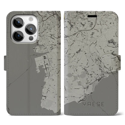 【八重瀬（沖縄県）】地図柄iPhoneケース（手帳タイプ）モノトーン・iPhone 14 Pro 用