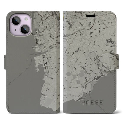 【八重瀬（沖縄県）】地図柄iPhoneケース（手帳タイプ）モノトーン・iPhone 14 用