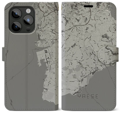 【八重瀬（沖縄県）】地図柄iPhoneケース（手帳タイプ）モノトーン・iPhone 15 Pro Max 用