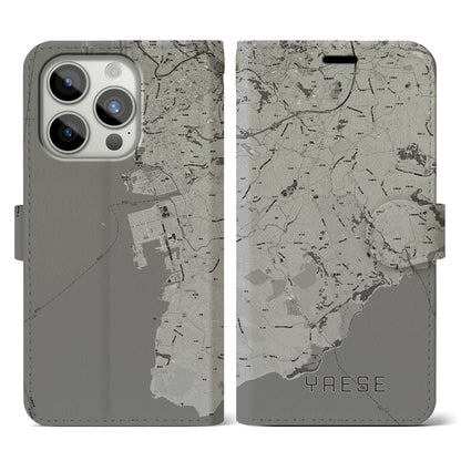 【八重瀬（沖縄県）】地図柄iPhoneケース（手帳タイプ）モノトーン・iPhone 15 Pro 用