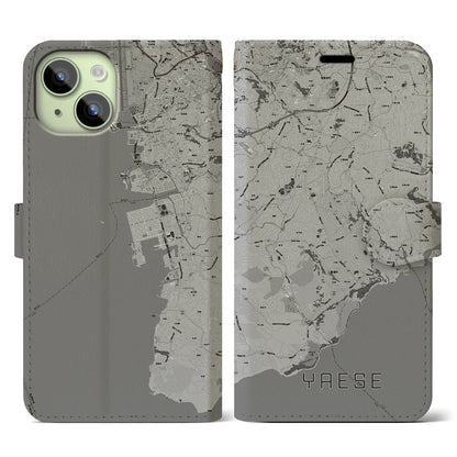 【八重瀬（沖縄県）】地図柄iPhoneケース（手帳タイプ）モノトーン・iPhone 15 用