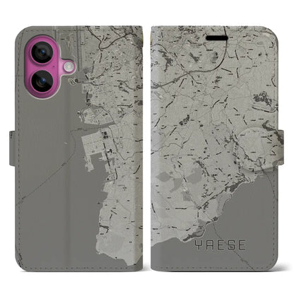 【八重瀬（沖縄県）】地図柄iPhoneケース（手帳タイプ）モノトーン・iPhone 16 Pro 用