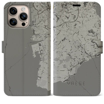 【八重瀬（沖縄県）】地図柄iPhoneケース（手帳タイプ）モノトーン・iPhone 16 Plus 用