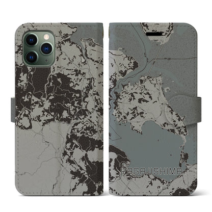 【屋我地島（沖縄県）】地図柄iPhoneケース（手帳タイプ）モノトーン・iPhone 11 Pro 用