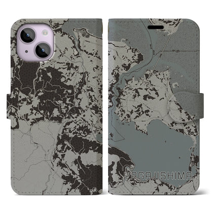 【屋我地島（沖縄県）】地図柄iPhoneケース（手帳タイプ）モノトーン・iPhone 14 用