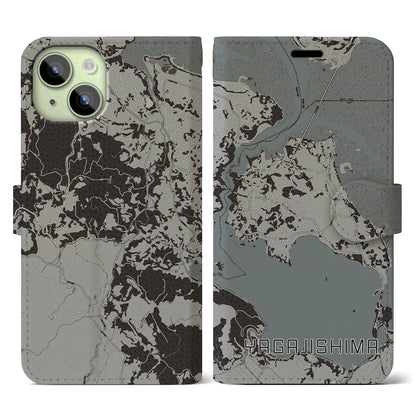 【屋我地島（沖縄県）】地図柄iPhoneケース（手帳タイプ）モノトーン・iPhone 15 用