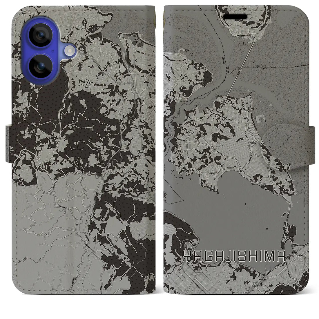 【屋我地島(沖縄県)】地図柄iPhoneケース(手帳タイプ)モノトーン・iPhone 16 Pro Max 用