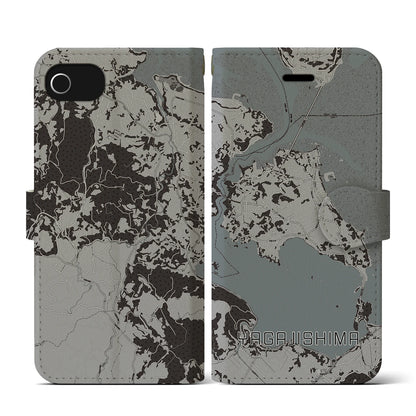 【屋我地島（沖縄県）】地図柄iPhoneケース（手帳タイプ）モノトーン・iPhone SE（第3 / 第2世代） / 8 / 7 / 6s / 6 用