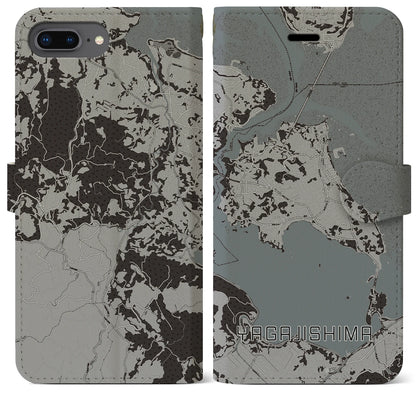 【屋我地島（沖縄県）】地図柄iPhoneケース（手帳タイプ）モノトーン・iPhone 8Plus /7Plus / 6sPlus / 6Plus 用