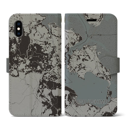 【屋我地島（沖縄県）】地図柄iPhoneケース（手帳タイプ）モノトーン・iPhone XS / X 用