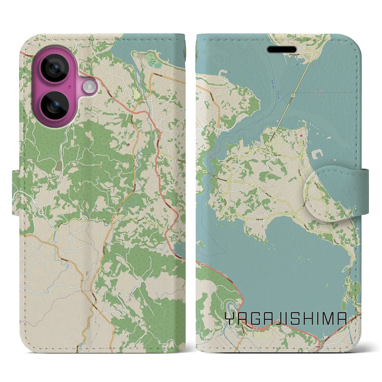 【屋我地島（沖縄県）】地図柄iPhoneケース（手帳タイプ）ナチュラル・iPhone 16 Pro 用