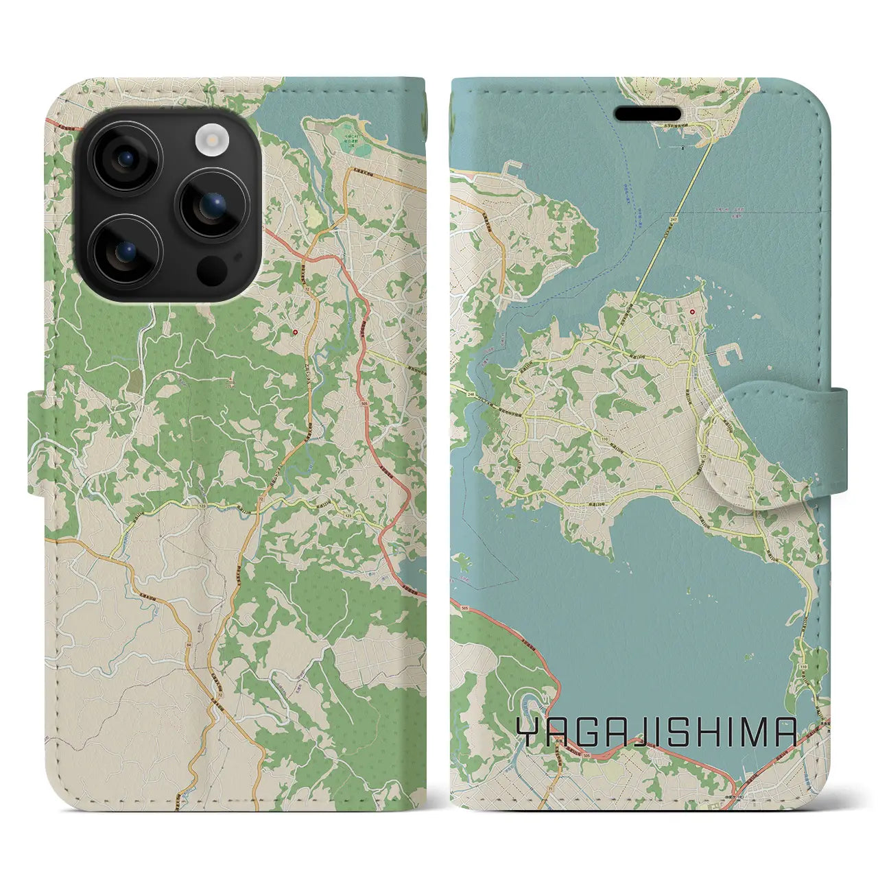 【屋我地島（沖縄県）】地図柄iPhoneケース（手帳タイプ）ナチュラル・iPhone 16 用