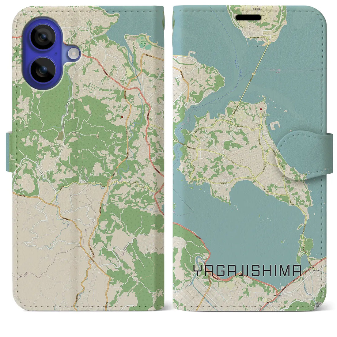 【屋我地島（沖縄県）】地図柄iPhoneケース（手帳タイプ）ナチュラル・iPhone 16 Pro Max 用